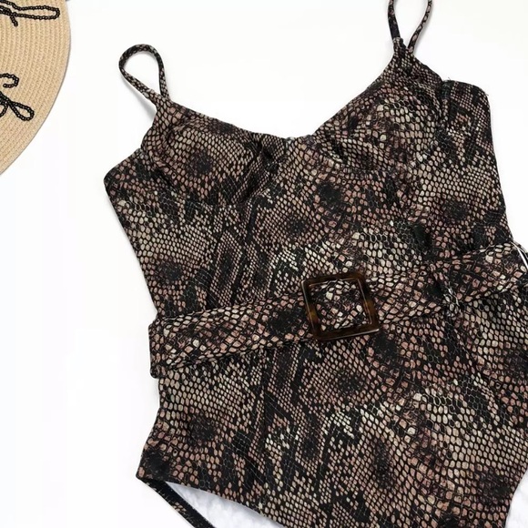 SOLD OUT CLEARANCE Belted Snake Printed 1Pc Swimsuit - Picture 6 of 6